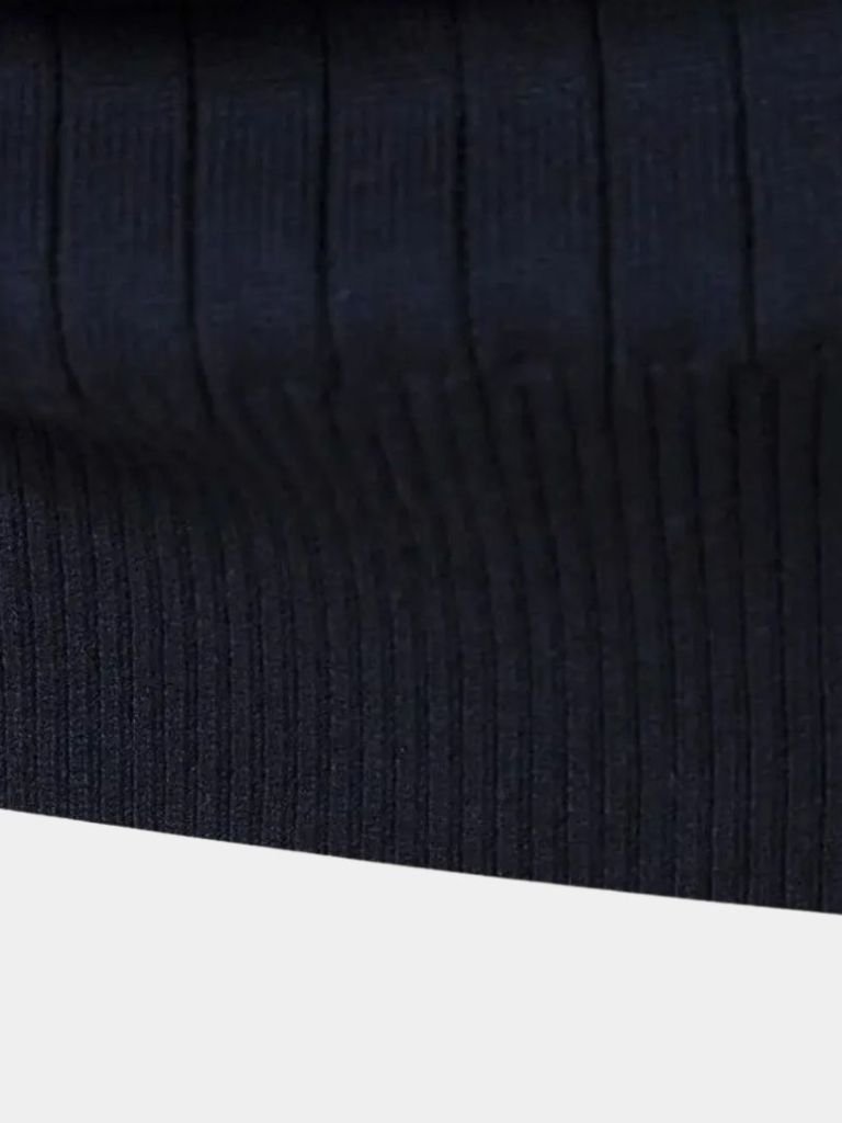Sweter z dzianiny bawełnianej w pionowe paski z zamkiem na ćwierć