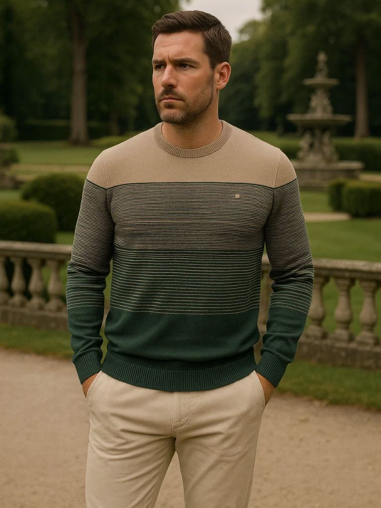 Sweter Pullover z Dzianiny z Okrągłym Dekoltem