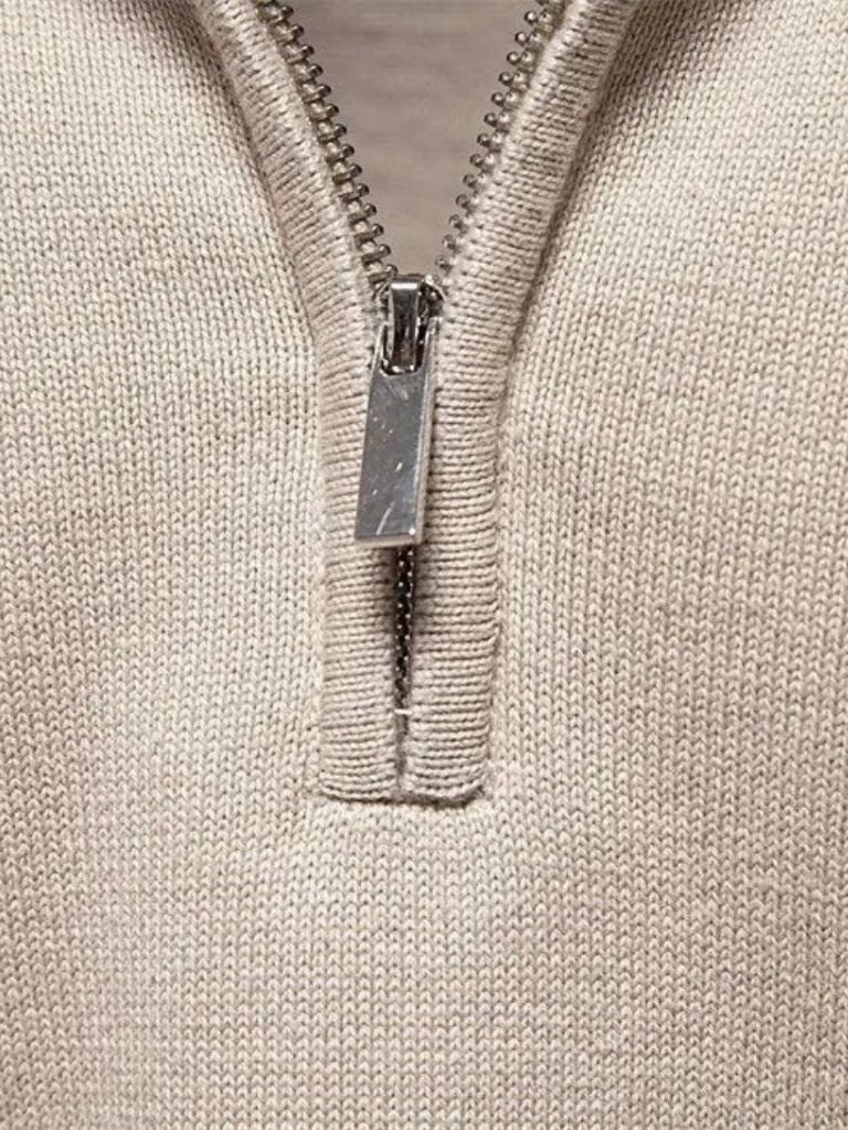 Sweter Kardigan z Pół-Zipem w Jednolitym Kolorze