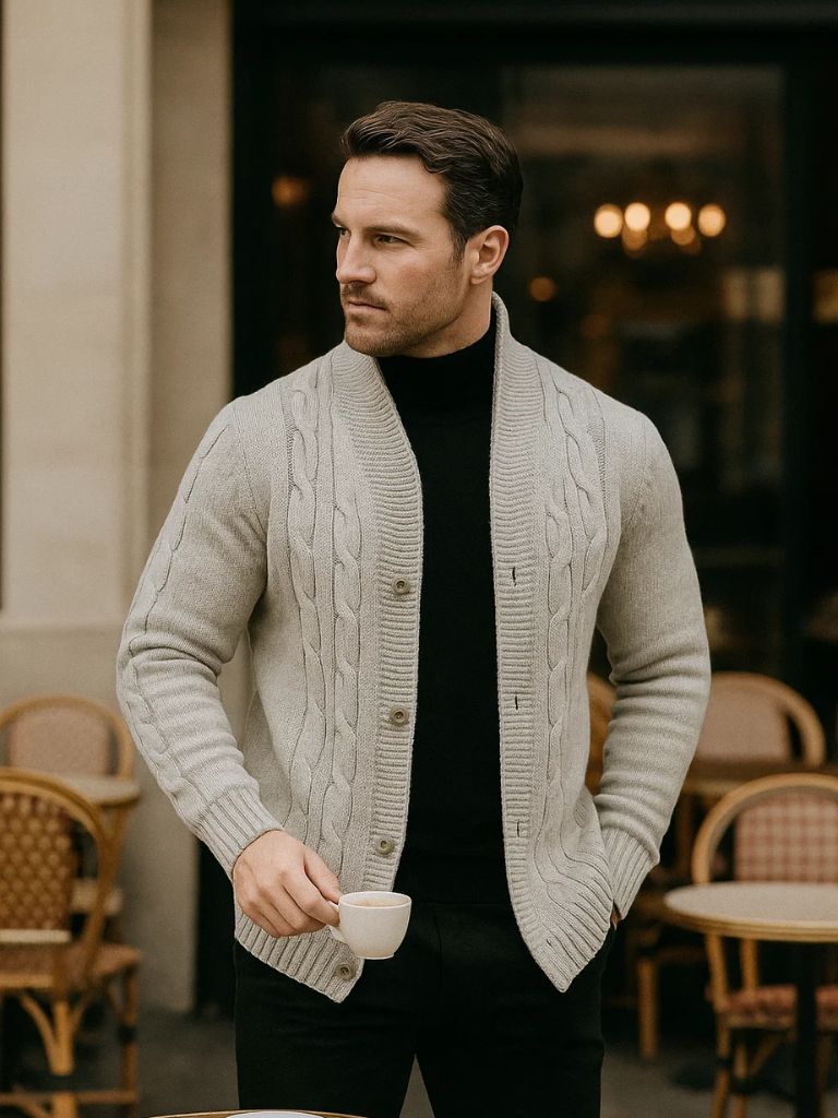 Męski Elegancki Kardigan Dzianinowy