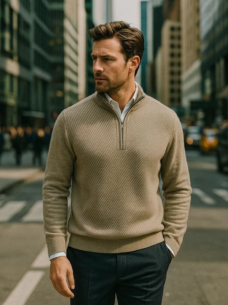 Sweter wełniany Stripe Quarter Zip