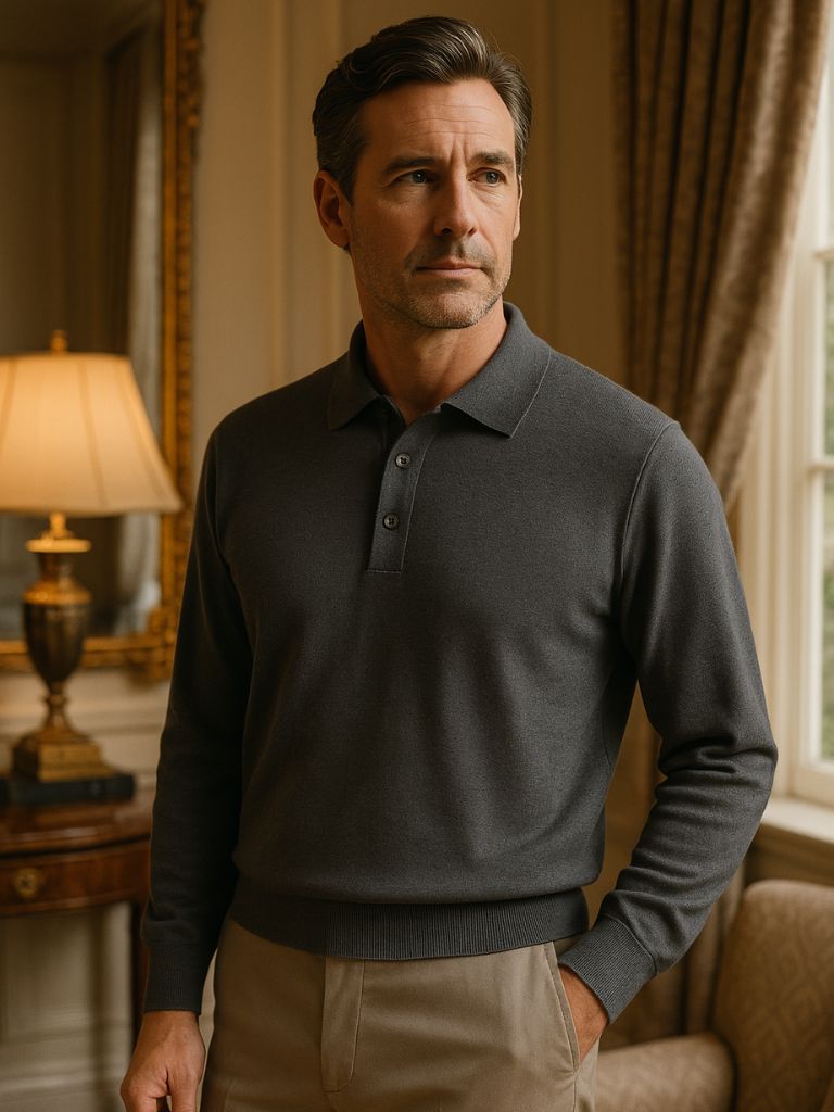 Sweter Polo z Wełny z Guzikami