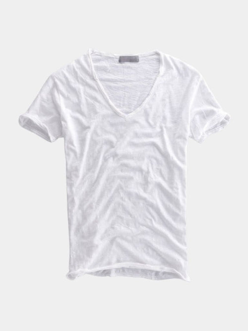 Albo Klasyczna lniana koszulka V Neck
