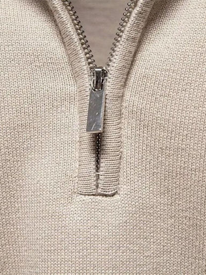 Sweter Kardigan z Pół-Zipem w Jednolitym Kolorze