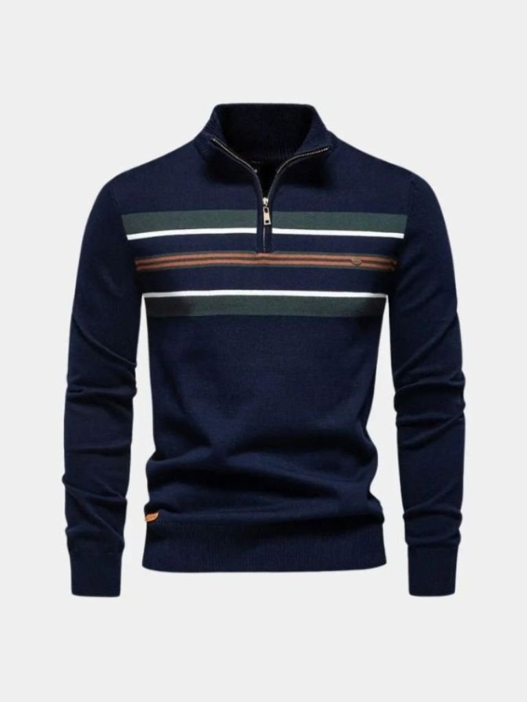 Sweter z dzianiny w paski z zamkiem błyskawicznym