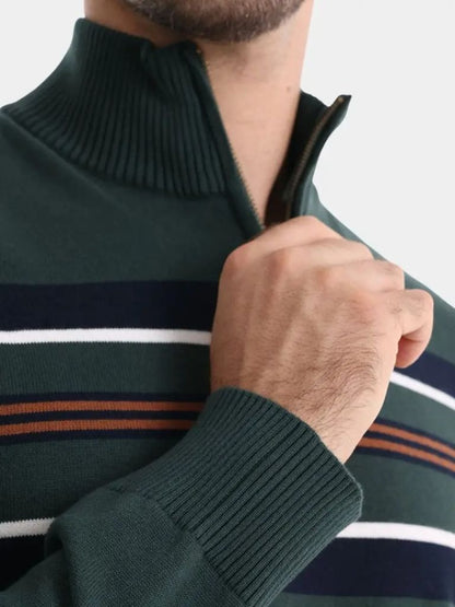 Sweter z dzianiny w paski z zamkiem błyskawicznym