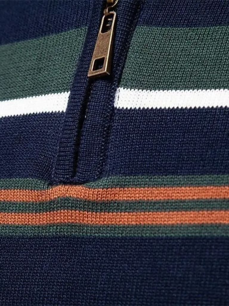 Sweter z dzianiny w paski z zamkiem błyskawicznym