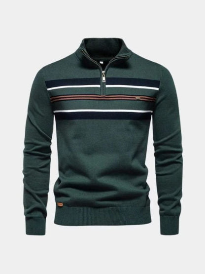 Sweter z dzianiny w paski z zamkiem błyskawicznym