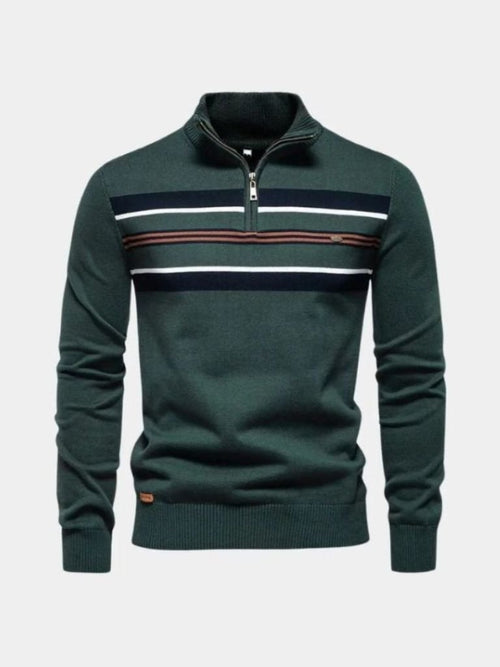 Sweter z dzianiny w paski z zamkiem błyskawicznym