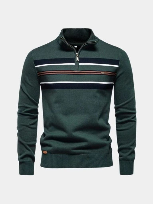 Sweter z dzianiny w paski z zamkiem błyskawicznym