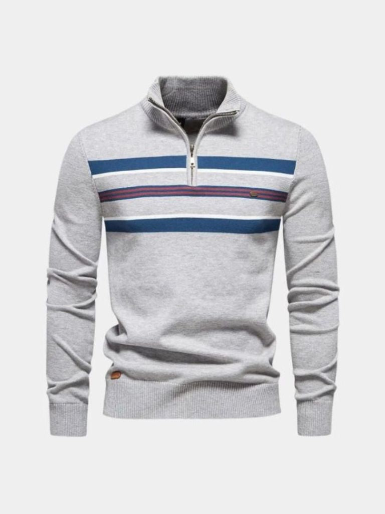 Sweter z dzianiny w paski z zamkiem błyskawicznym