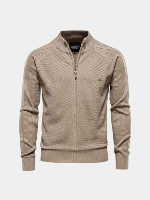 Sweter Kardigan z Zippem w Splot Jacquard
