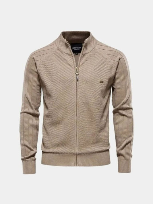 Sweter Kardigan z Zippem w Splot Jacquard