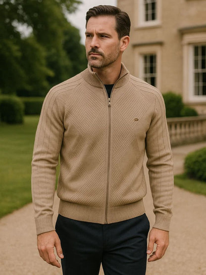Sweter Kardigan z Zippem w Splot Jacquard