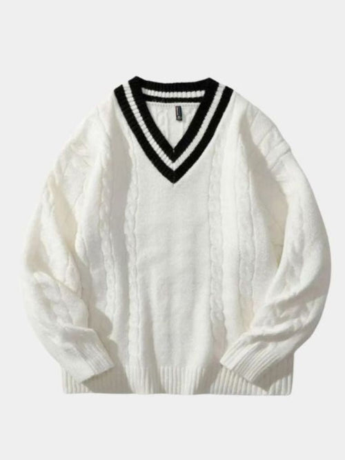 Minimalistyczny Sweter z Dekoltem w Serek