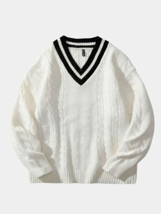 Minimalistyczny Sweter z Dekoltem w Serek