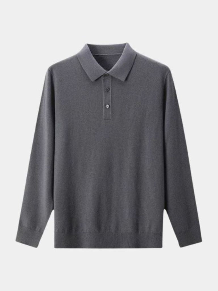 Wełniany sweter polo z guzikiem