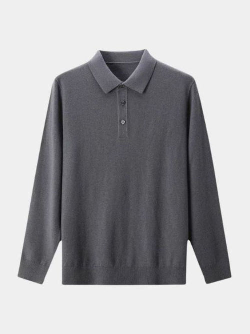 Wełniany sweter polo z guzikiem
