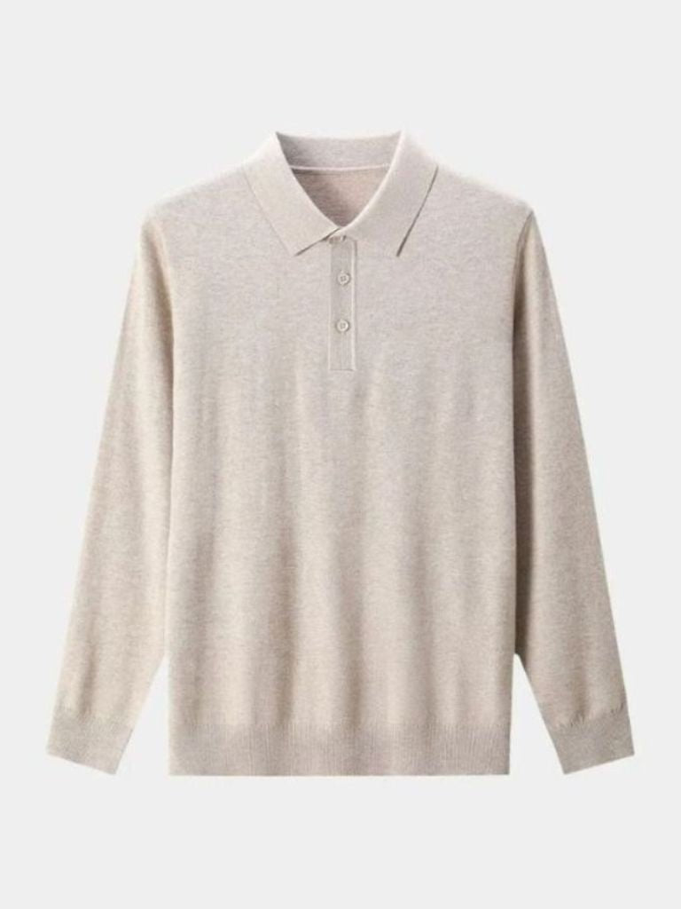 Wełniany sweter polo z guzikiem