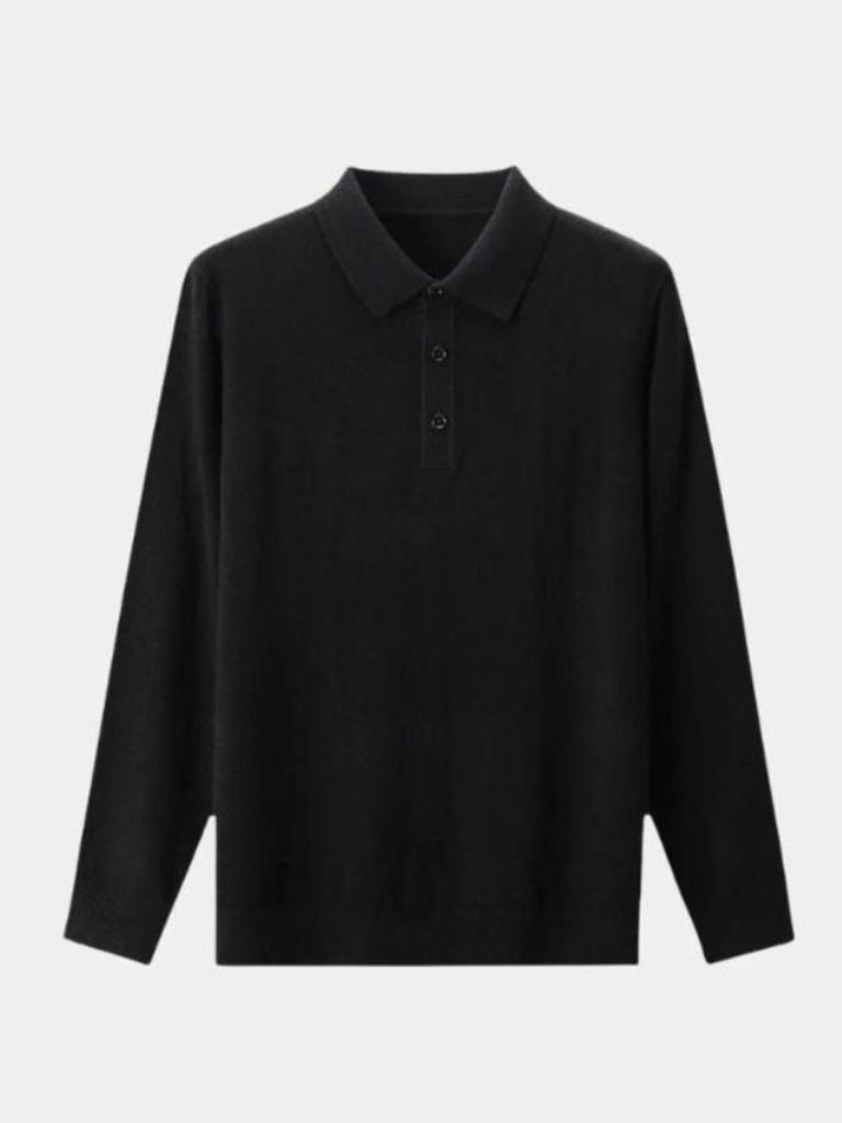 Wełniany sweter polo z guzikiem