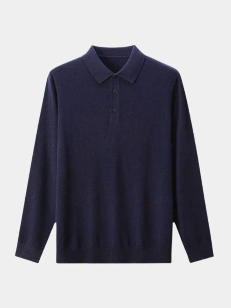Wełniany sweter polo z guzikiem
