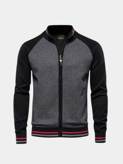 Sweter Kardigan z Zipperem w Kolorze Blokowym z Stojącym Kołnierzem